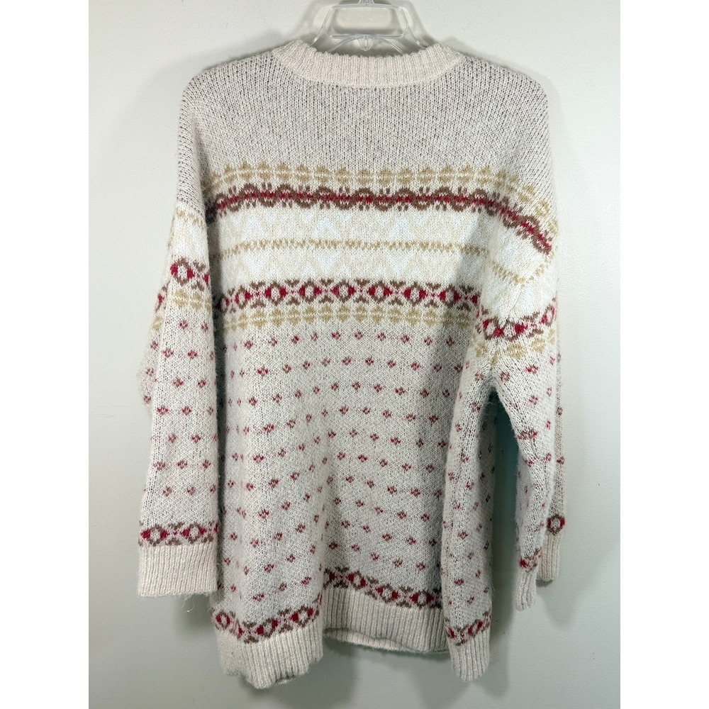 American Eagle Fair Isle Sweater Women L Oversized Tan Cozy Cottagecore Nordic - Picture 2 of 9
